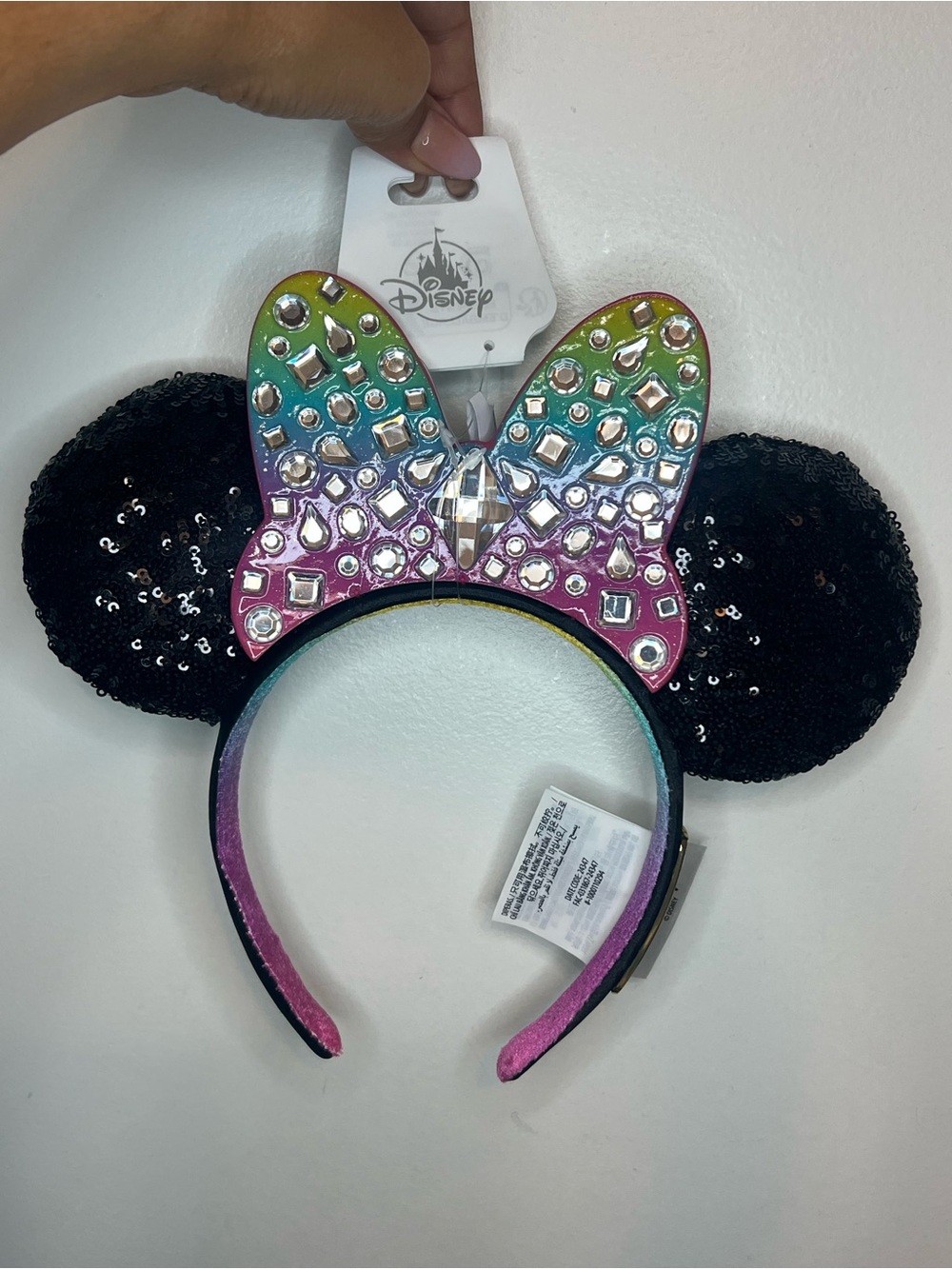 Disney Sequin Minnie Ears Headband with Multicolor Jeweled Bow